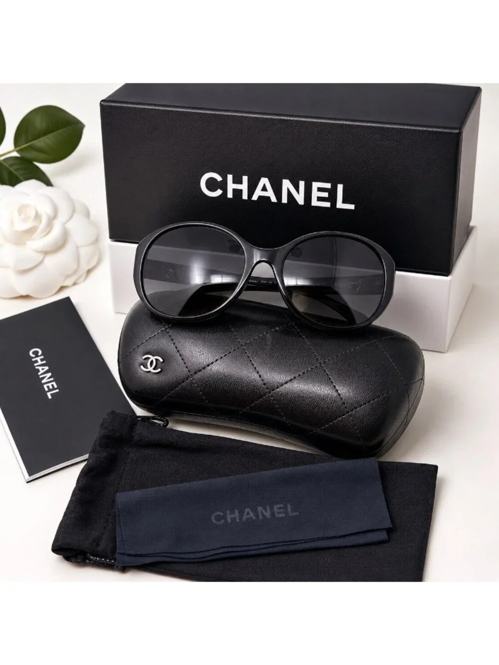 CHANEL CH5211-H Pearl CC Polarized Oversized Black Sunglasses Italy 57mm